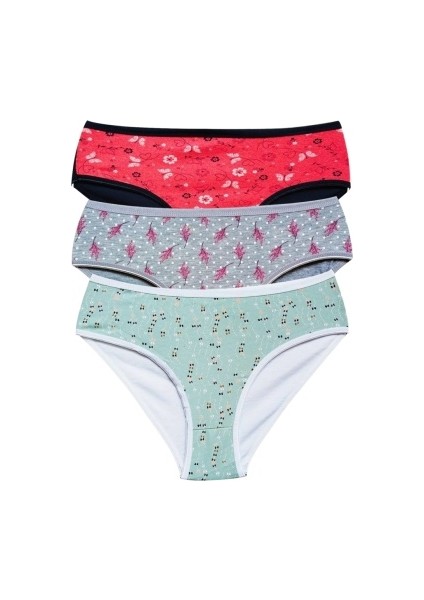 Pamuklu Geniş Kenarlı Likralı Desenli Bato Kadın Külot 3'lü Paket Set1