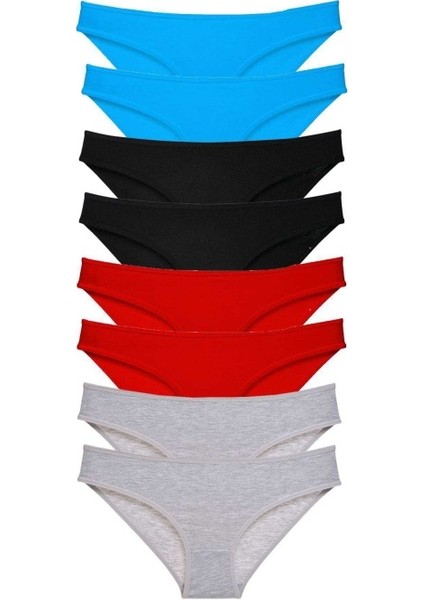 8 Adet Süper Eko Set Likralı Kadın Slip Külot Siyah Kırmızı Gri Mavi