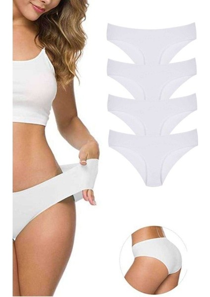 4 Adet Kadın Dikişsiz Lazer Kesim Esnek Iz Yapmayan Külot Beyaz
