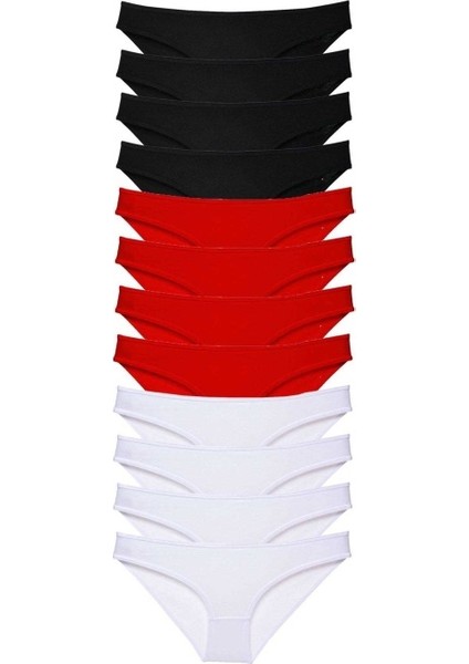 12 Adet Süper Eko Set Likralı Kadın Slip Külot Siyah Kırmızı Beyaz