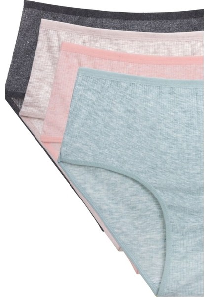 4'lü Yeni Seri Renkli Yüksek Bel Fitilli Ribana Bato Külot Gri Pudra Şeftali Yeşil