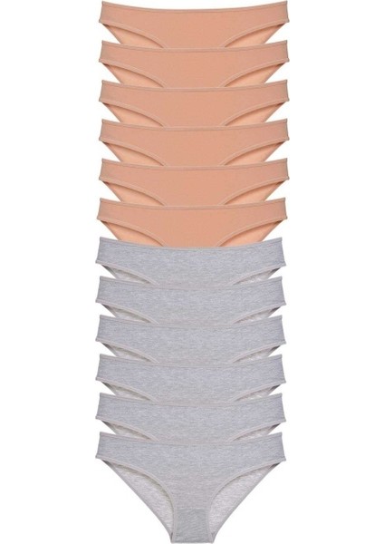 12 Adet Süper Eko Set Likralı Kadın Slip Külot Ten Gri