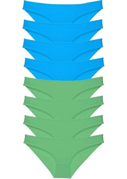 8 Adet Süper Eko Set Likralı Kadın Slip Külot Yeşil ve Mavi