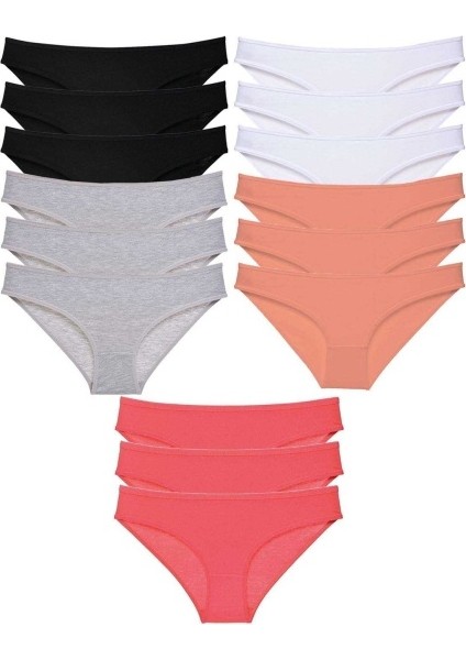 15 Adet Süper Eko Set Likralı Kadın Slip Külot Siyah Ten Gri Beyaz Fuşya