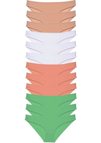 12 Adet Süper Eko Set Likralı Kadın Slip Külot Gri Beyaz Pudra Yeşil