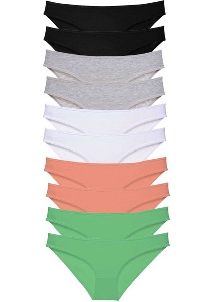 10 Adet Süper Eko Set Likralı Kadın Slip Külot Siyah Gri Beyaz Pudra Yeşil