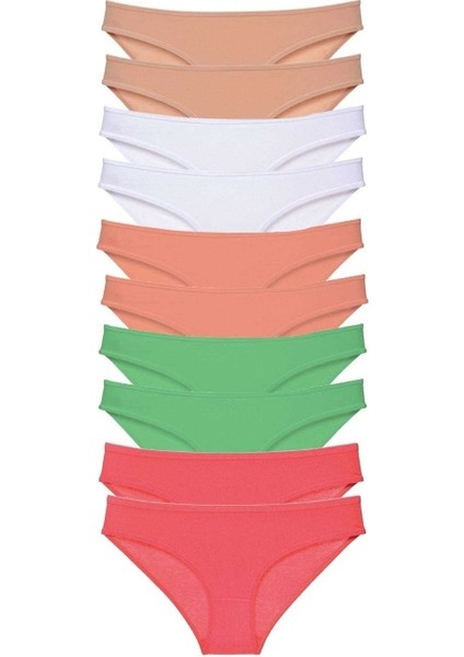 10 Adet Süper Eko Set Likralı Kadın Slip Külot Ten Beyaz Pudra Yeşil Fuşya