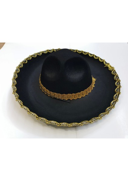 Altın Renk Şeritli Meksika Mariachi Latin Şapkası 55 cm Çocuk modelleri