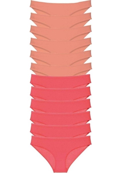 12 Adet Eko Set Likralı Kadın Slip Külot Pudra Fuşya