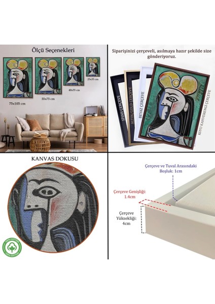 - Çerçeveli Pablo Picasso - Jaqueline Roque Portre TABLOSU-8087