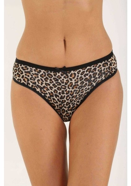 6 Adet Likralı Kadın Slip Külot Leopar Gri Sarı