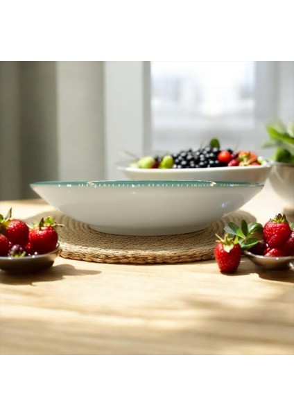 Master Chef Handmade 6lı Porselen 19 cm Çukur Yemek Tabağı - Yeşil