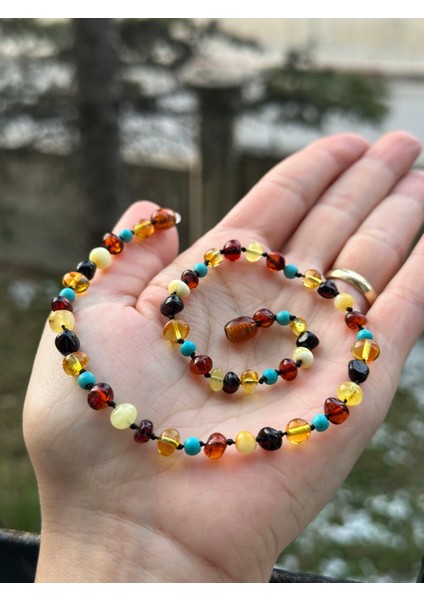 Bebek Kehribar Kolye Firuzeli Bebek Kehribar Diş Kolyesi modelleri