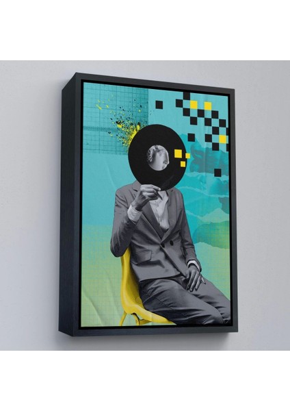 - Çerçeveli Plak Kafalı Adam Pop Art TABLOSU-7877
