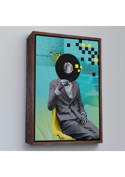 - Çerçeveli Plak Kafalı Adam Pop Art TABLOSU-7877