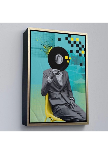 - Çerçeveli Plak Kafalı Adam Pop Art TABLOSU-7877