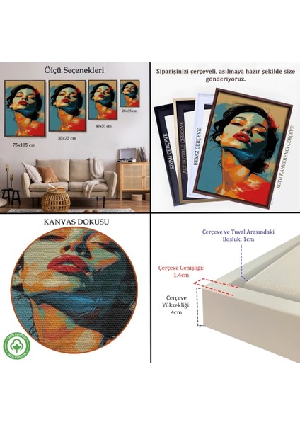 - Çerçeveli Pop Art Tarzda Güzel Kadın TABLOSU-7709