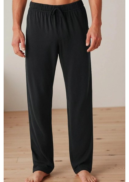 %100 Pamuk 2'li Premium Kumaş Erkek Pijama Altı Beli Relax Fit Lastikli Ipli Cepli Terletmez Esnek Siyah-Gri Rahat Kesim Regular Eşofman Paket