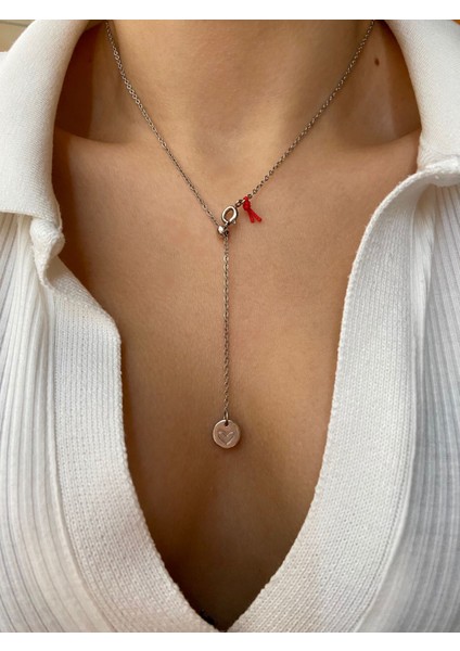 Collection Gümüş Kalpli Plaka Charm Dekolte Çelik Sevgililer Günü Özel Asansör Kolye