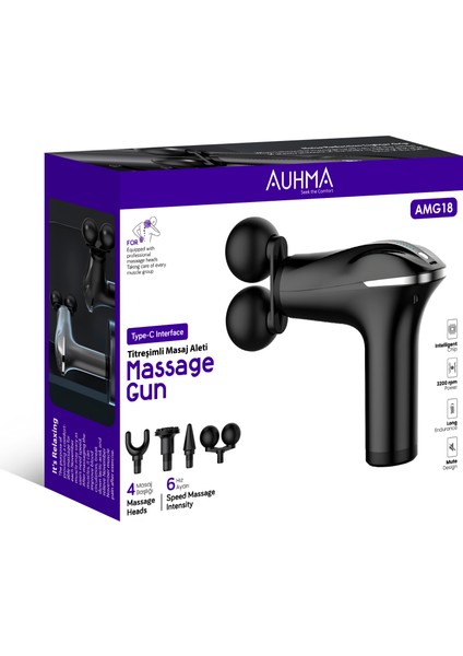 AMG18 Aı Akıllı Çipli Titreşimli Masaj Tabancası – 6 Hız Ayarlı, 4 Başlıklı, 3200 Rpm Güçlü Motor, Sessiz Taşınabilir Masaj Aleti