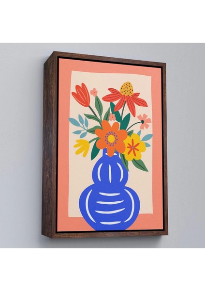 - Çerçeveli Minimalist Çiçek Mavi Vazoda Renkli Buket TABLOSU-7666 fiyatları