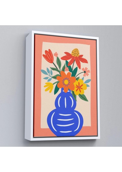 - Çerçeveli Minimalist Çiçek Mavi Vazoda Renkli Buket TABLOSU-7666 fırsatları