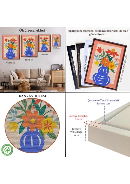 - Çerçeveli Minimalist Çiçek Mavi Vazoda Renkli Buket TABLOSU-7666 indirimleri