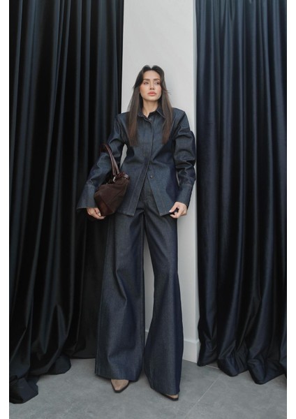 Koyu Lacivert Wide Leg Jean modelleri