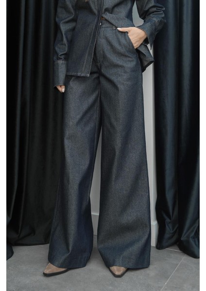 Koyu Lacivert Wide Leg Jean fırsatları