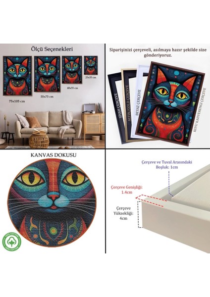 - Çerçeveli Pablo Picasso Tarzı - Soyut Renkli Kedi TABLO-7512