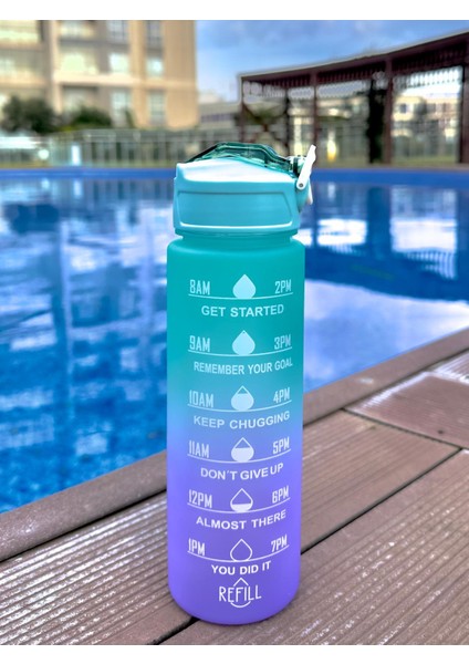 Motivasyonel Su Matarası Turkuaz Suluk 750ML Spor Salonu Su Şişesi