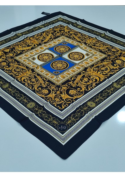 Labutik Versace Model Tivil Eşarp Siyah Saks Mavisi