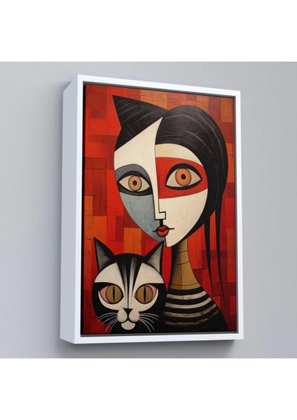 - Çerçeveli Pablo Picasso Tarzı - Soyut Renkli Kadın ve KEDITABLO-7376