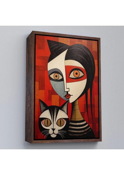 - Çerçeveli Pablo Picasso Tarzı - Soyut Renkli Kadın ve KEDITABLO-7376