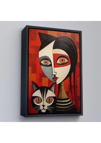 - Çerçeveli Pablo Picasso Tarzı - Soyut Renkli Kadın ve KEDITABLO-7376