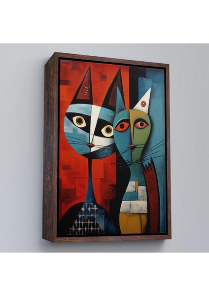- Çerçeveli Pablo Picasso Tarzı - Soyut Renkli Kedi TABLO-7370
