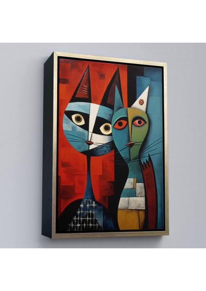 - Çerçeveli Pablo Picasso Tarzı - Soyut Renkli Kedi TABLO-7370