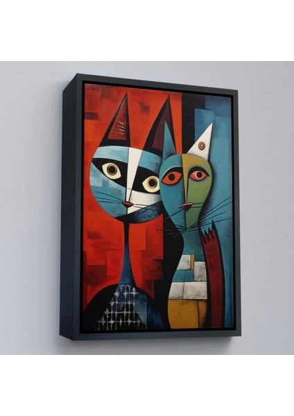 - Çerçeveli Pablo Picasso Tarzı - Soyut Renkli Kedi TABLO-7370