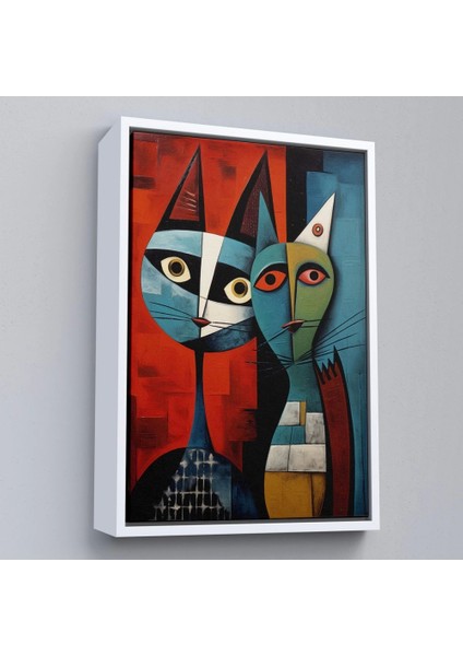 - Çerçeveli Pablo Picasso Tarzı - Soyut Renkli Kedi TABLO-7370