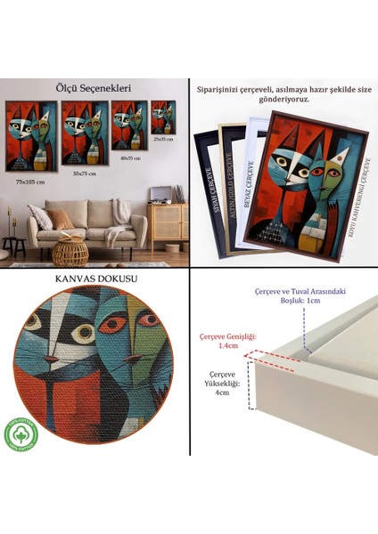 - Çerçeveli Pablo Picasso Tarzı - Soyut Renkli Kedi TABLO-7370