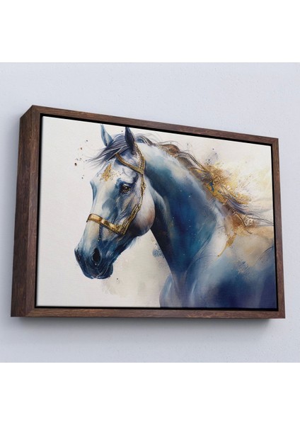 - Çerçeveli Altın Detaylı Beyaz At TABLOSU-7278