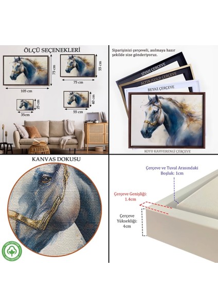 - Çerçeveli Altın Detaylı Beyaz At TABLOSU-7278 indirimleri