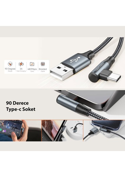 CC1277 Type-C To Usb-A Kablo 1m, USB 2.0, 60W 3A Hızlı Şarj, 480MBPS Data fiyatları