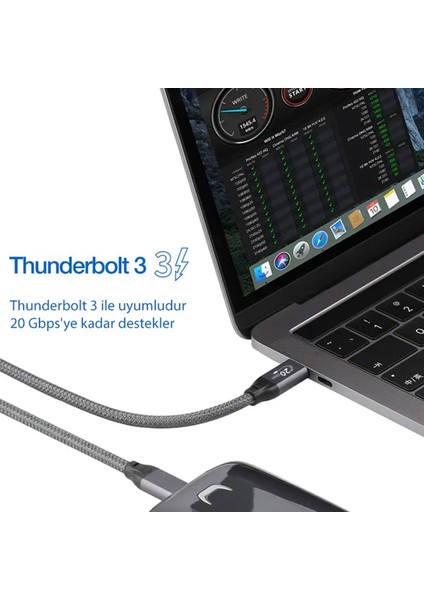 LEVELS-AVDC10-5M Type-C To Type-C Kablo 5m, USB 3.2, 4K 60Hz Görünütü, 20GBPS Data, 100W Hızlı Şarj (Tether Kablo, Thunderbolt 3)