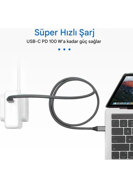 LEVELS-AVDC10-5M Type-C To Type-C Kablo 5m, USB 3.2, 4K 60Hz Görünütü, 20GBPS Data, 100W Hızlı Şarj (Tether Kablo, Thunderbolt 3)
