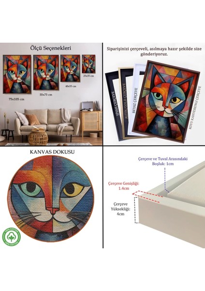 - Pablo Picasso Tarzı - Soyut Renkli Kedi TABLO-7375
