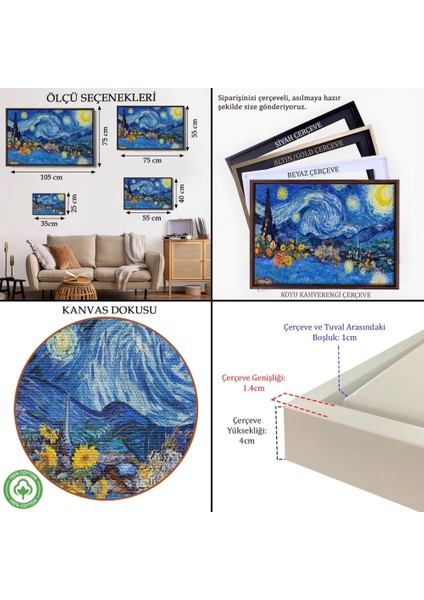 - Çerçeveli Vincent Van Gogh - Yıldızlı Geceler Tablo - Starry NIGHT-7172 indirimleri