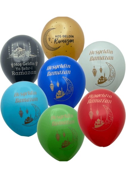 10 Adet Hoş Geldin Ramazan Yazılı Kaliteli 30 cm Helyum Uyumlu Balon
