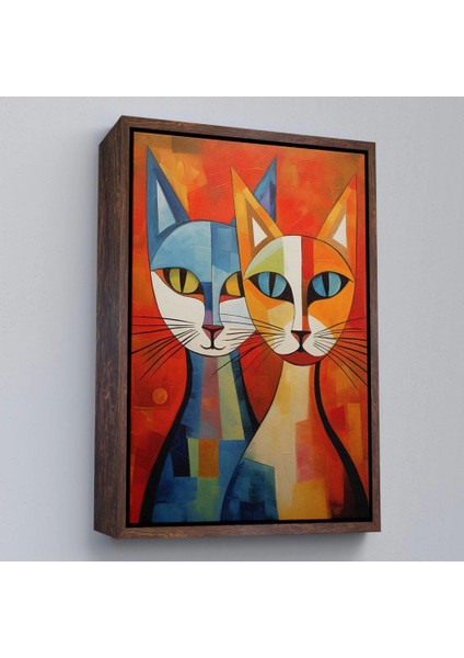 - Çerçeveli Pablo Picasso Tarzı - Soyut Renkli Kediler TABLO-7369