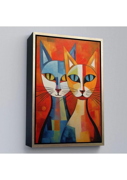 - Çerçeveli Pablo Picasso Tarzı - Soyut Renkli Kediler TABLO-7369